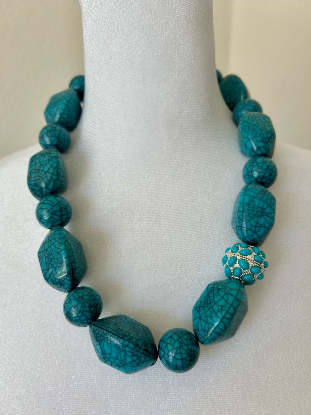 Bold Teal Statement Beaded Necklace